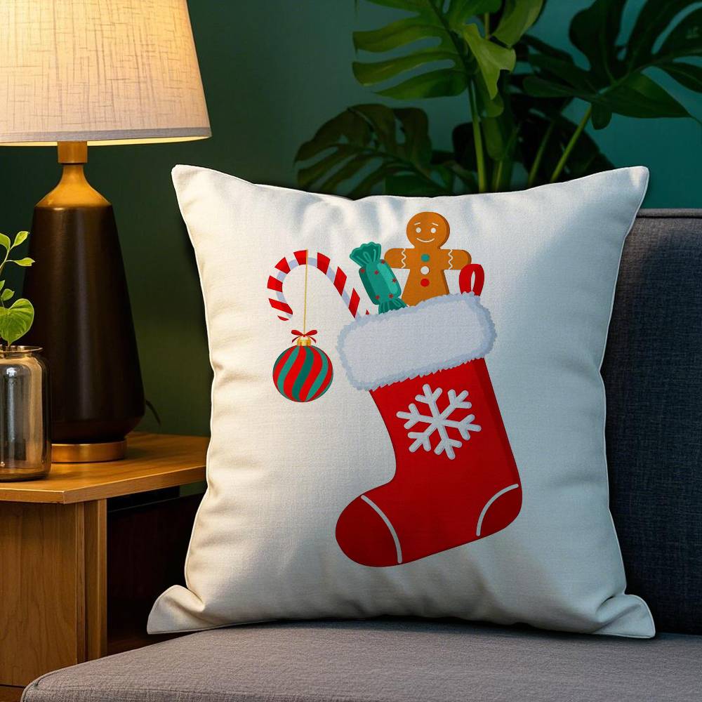 Red Socks Merry Chrismas Pillow Case Sofa Living Room Bedroom Double-sided Printing Square Cushion Nap Time Cushion Cover