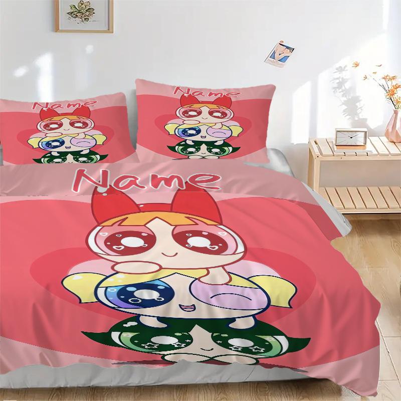 Custom Textile Power Puff Girls Bedding 3 Piece Set HD Print Duvet Cover Pillowcases for Teens Adult Bedroom Decoration