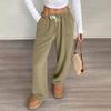 Women Pajama Pants Plush Sleep Pants Soft Elastic Waist Pajama Bottoms Solid Color Pants With 2 Pockets