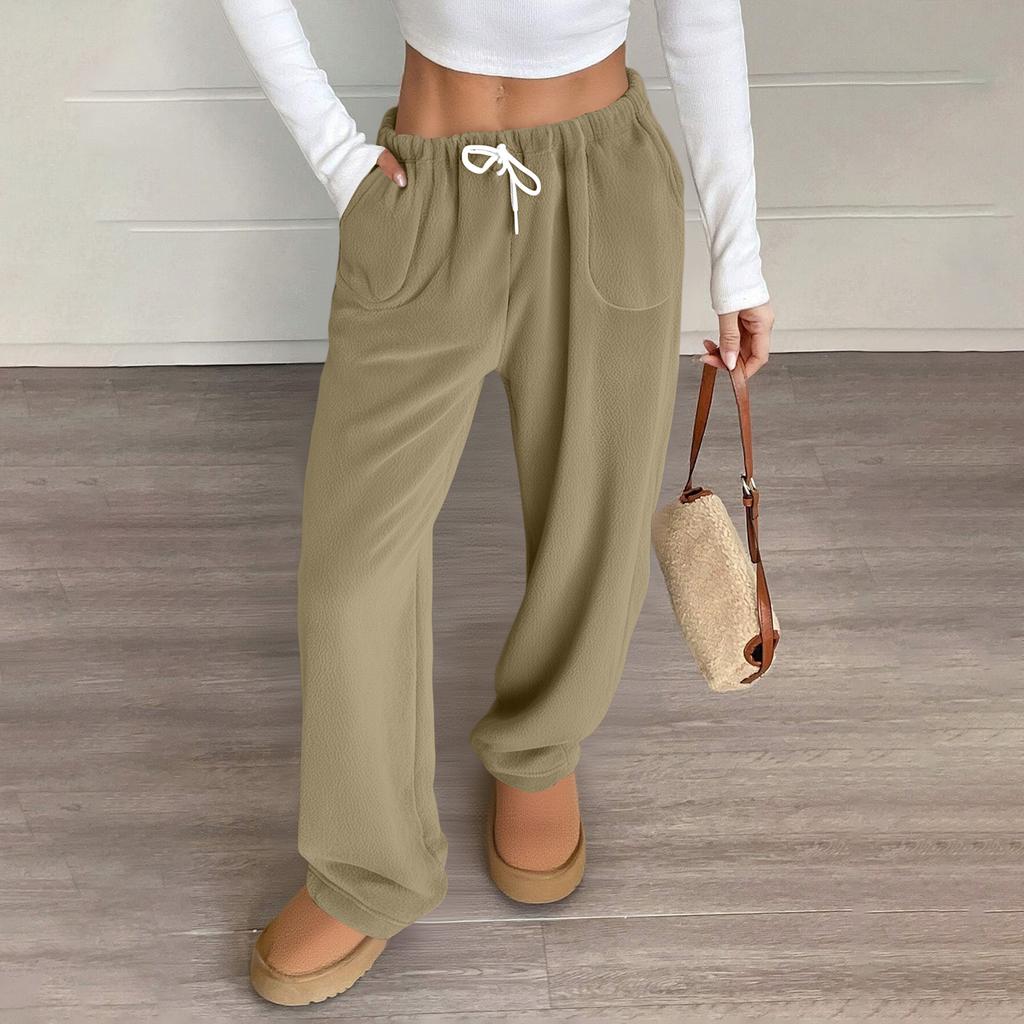 Women Pajama Pants Plush Sleep Pants Soft Elastic Waist Pajama Bottoms Solid Color Pants With 2 Pockets