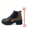 Women's Leopard Print Chunky Heel Chelsea Ankle Boots - Slip-Resistant Slip-On Round Toe, Faux Cover Upper & Cushioned Insole, All-Season Comfortable