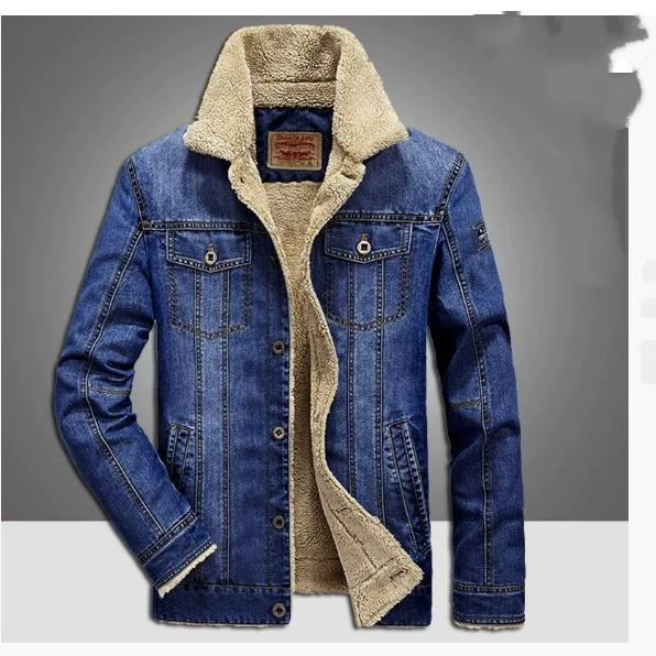 Young Men's Autumn and Winter Plus Velvet Denim Jacket Casual Denim Jacket Loose Large Size Thick Multi-bag Cotton Coat