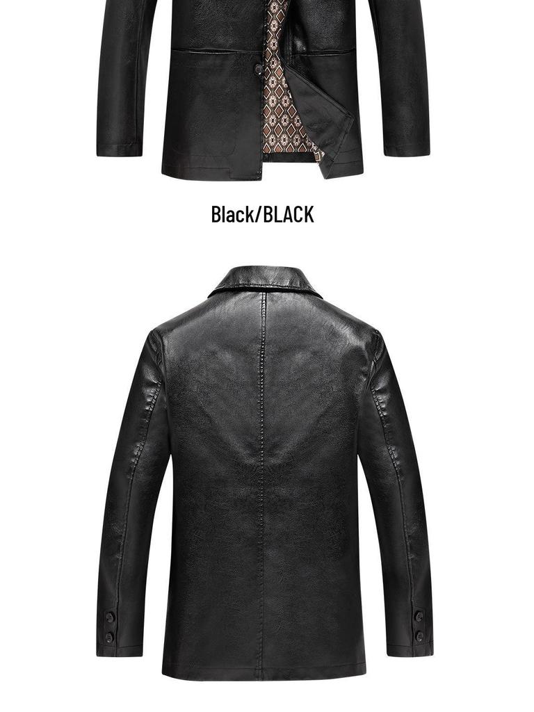 Skórzana Kurtka Męska Duży Rozmiar dla Średniego Wieku i Starszych z Klapami - Wiosna i Jesień