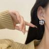 S925 Silver Needle Black and White Checkerboard Stud Earrings Women's Retro Niche Design Earrings Ears