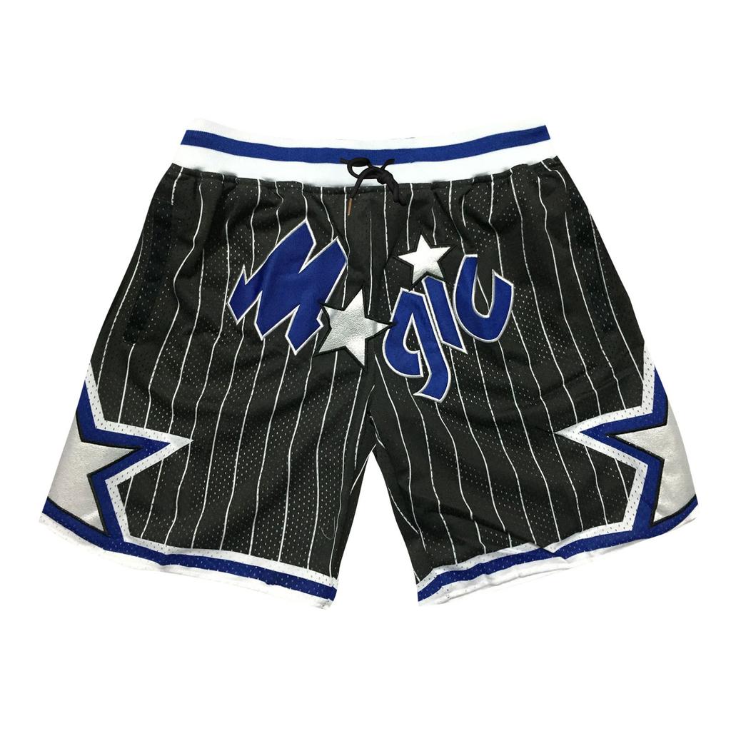 Men's Retro Embroidered Drawstring Basketball Shorts Pinstripe Design Five Inch Inseam Mesh Fabric Athletic Training Shorts