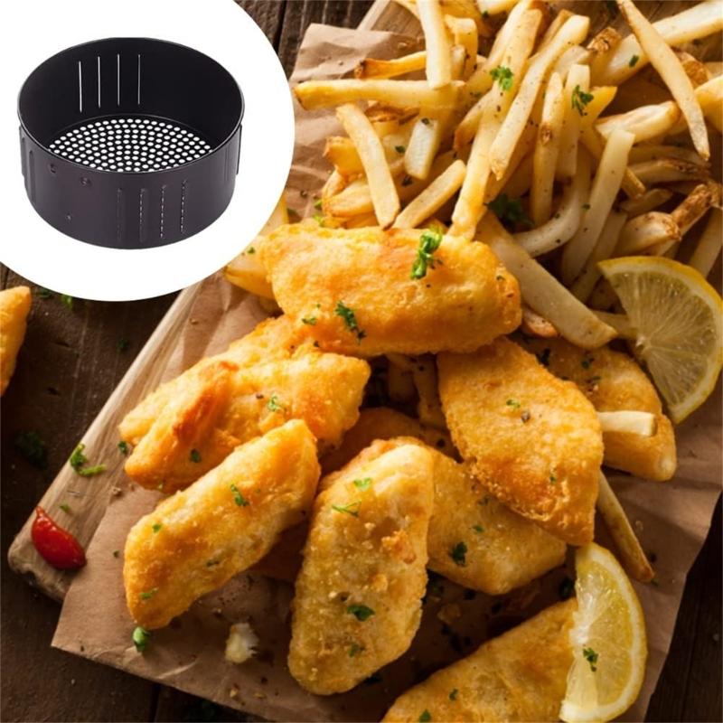 Heißluftfritteusen-Pads Heißluftfritteusen-Schale Backfolien Metall-Lebensmittelkorb Herausnehmbarer Innenkorb Geeignet für 3,5QT Heißluftfritteusen