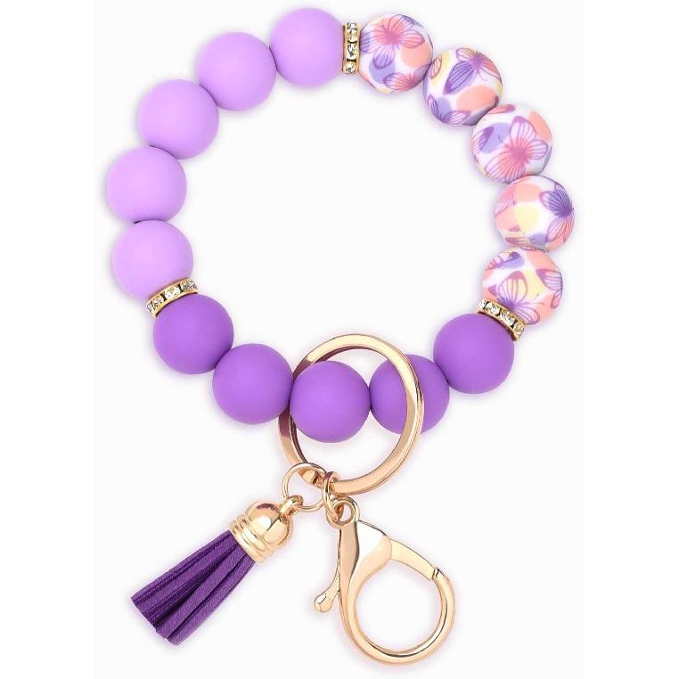 BAOSIWA Silicone Beaded Keychain Wristlet Key Ring Bracelet Cute Car Key Chain Holder for Women Girls