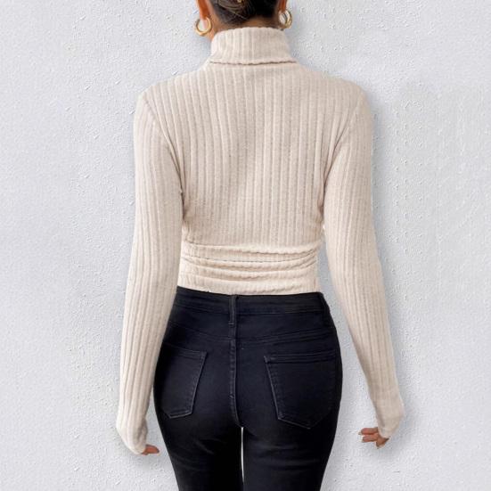 Women's Long Sleeve High Neck Bodysuit Fall Slim Fit Ribbed Knit Sweater Tops Sexy Bodycon Stretchy Basic Bodysuit
