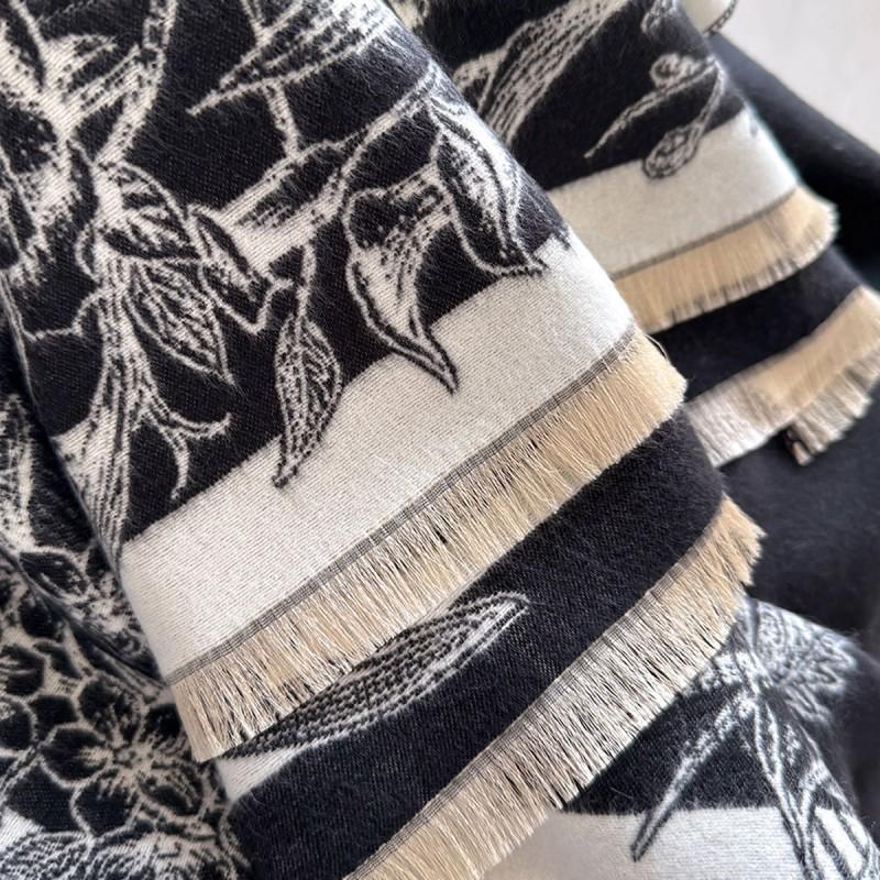 Elegant French Vintage Butterfly Print Faux Cashmere Scarf Women Warm Thick Wrap Shawl Office Winter