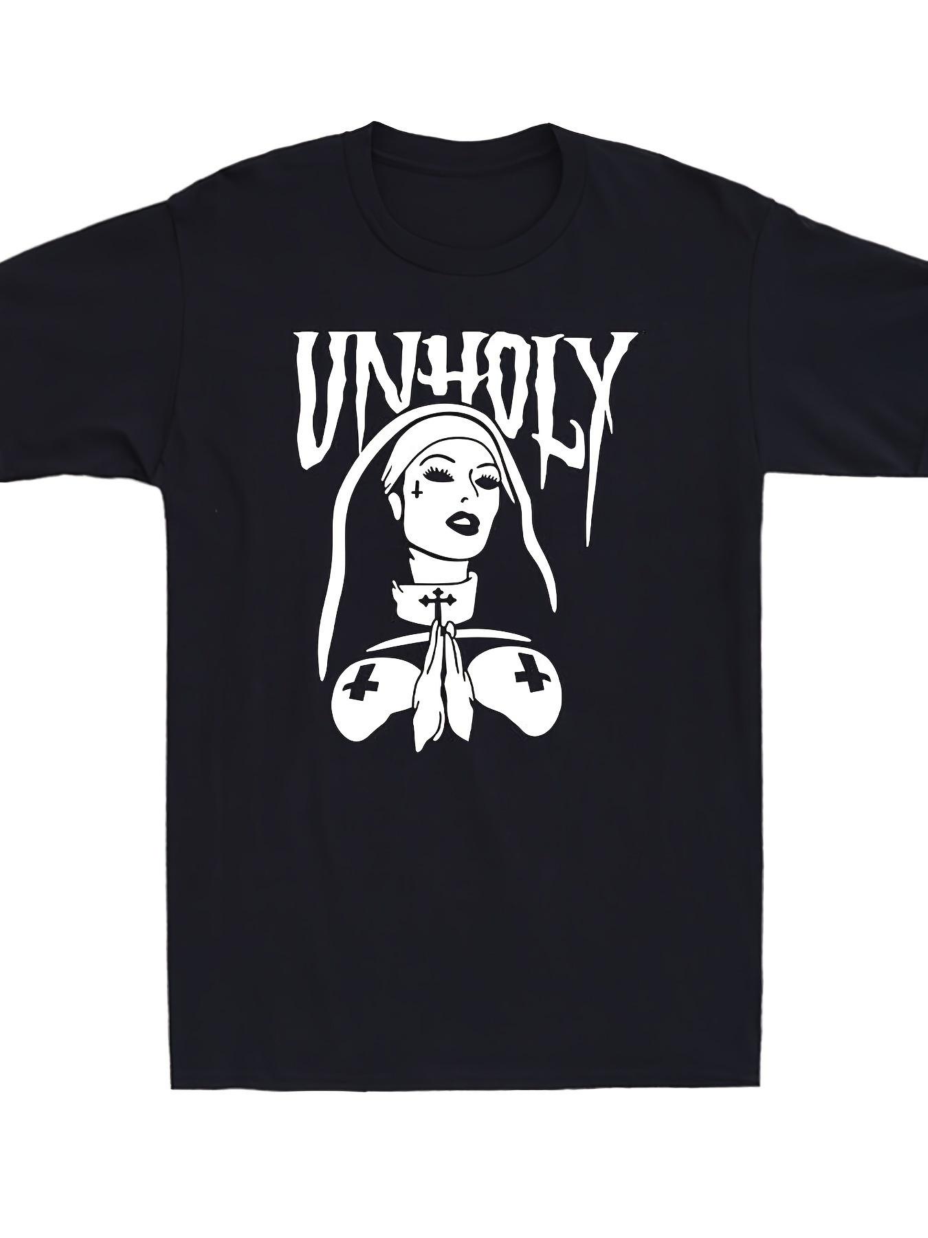 Мужская футболка с готическим хоррор-дизайном, принт сатанистских монахинь, небольшой дизайн, мужская футболка, темная, уникальная, бунтарская личность, чистый хлопок 4XL