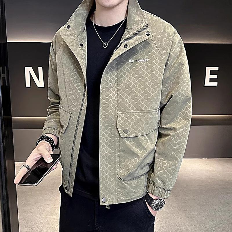 

Куртка мужская весна и осень новый стиль красивый высококлассный корейский стиль модная куртка со стойкой воротником повседневный топ M