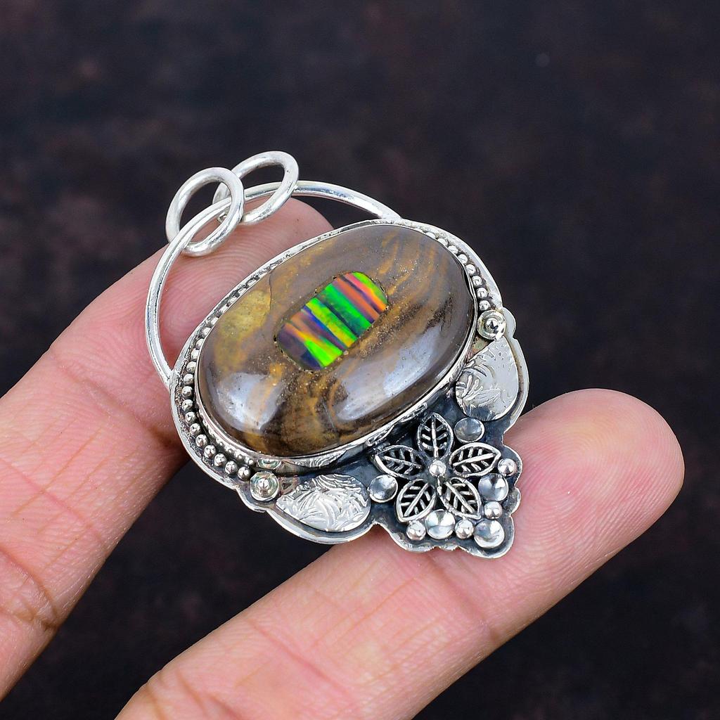 Ethopian Opal In Boulder Opal Pendant Flower Pendant Awesome Gemstone Jewelry 925 Sterling Silver Pendant Handmade Jewelry Anniversary Gifts