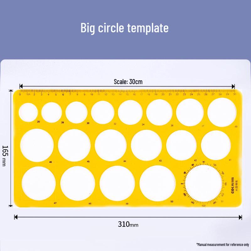 Multifunctional Drafting Ruler with Round, Square, Ellipse, and Polygon Templates for Students