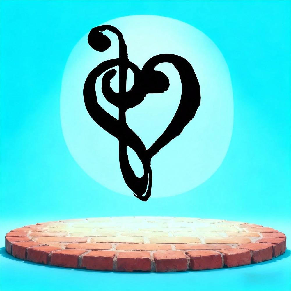 Retro Iron Music Note Heart Wall Art, Black Metal Sculpture for Living Room Music Room, Gift for Musician Fan Christmas Halloween
