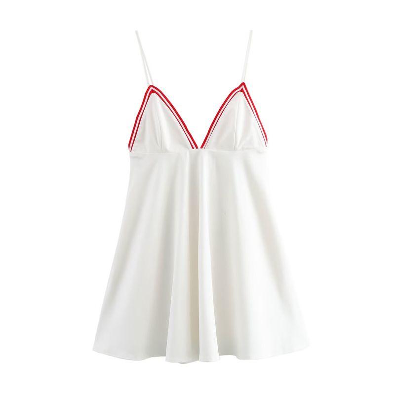 

Kaslead New Arrival Women s Clothing Fashion Style Colored Rib V-neck Strap Short Dress 3067338 250 White L