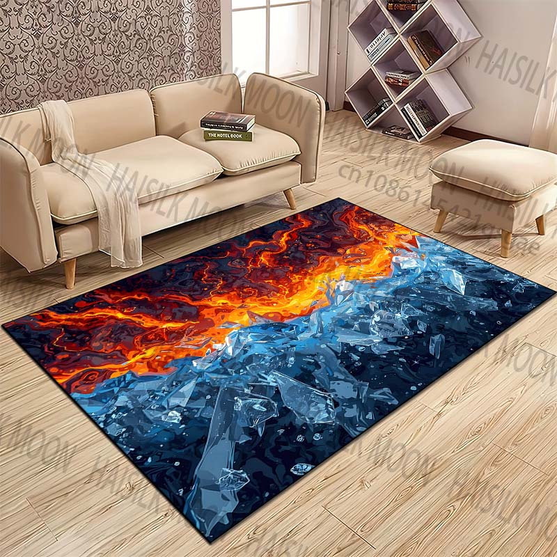 Multiple Sizes Fire and Ice Contrast Pattern Rug Carpets for Bedroom Living Room Sofa Mat Creative Door Mat Home Decor