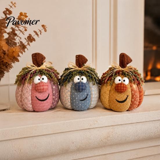 Soft Fabric Ornaments for Living Room Whimsical Patchwork Pumpkin, Pumpkin Table Decor, Cute Smiling Face Unique Handmade Gifts Autumn Harvest