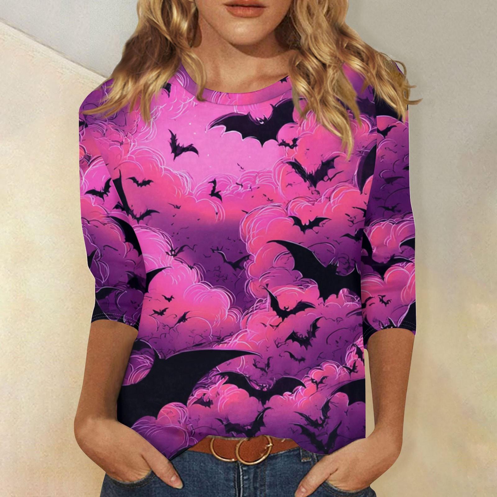 

Women s Fashion Casual Three-quarter Sleeve Halloween Printed Round Neck Top XL