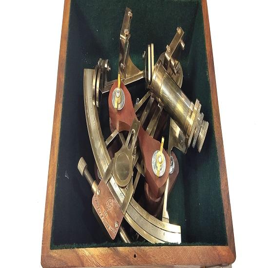 Sestante nautico antico in ottone marittimo da 20,32 cm' in ottone vintage con scatola in legno massello