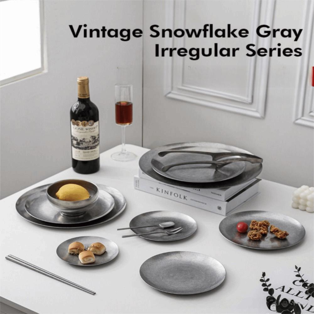 Plato de Cena Multifuncional de Metal Vintage Vajilla Irregular para Huesos Platos Retro para Comida Uso para Cenar