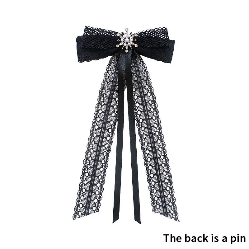 Koreanische Damen Spitzen Fliege Brosche Schwarze Kamelienblüte Perle Hemdkragen Nadeln Schleife Band Hochzeitsparty Krawatte