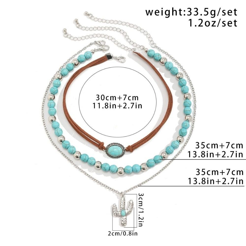 Western Beaded Layered Necklace Bohemian Clavicle Chain Turquoise Beads Pendant Necklaces Gifts