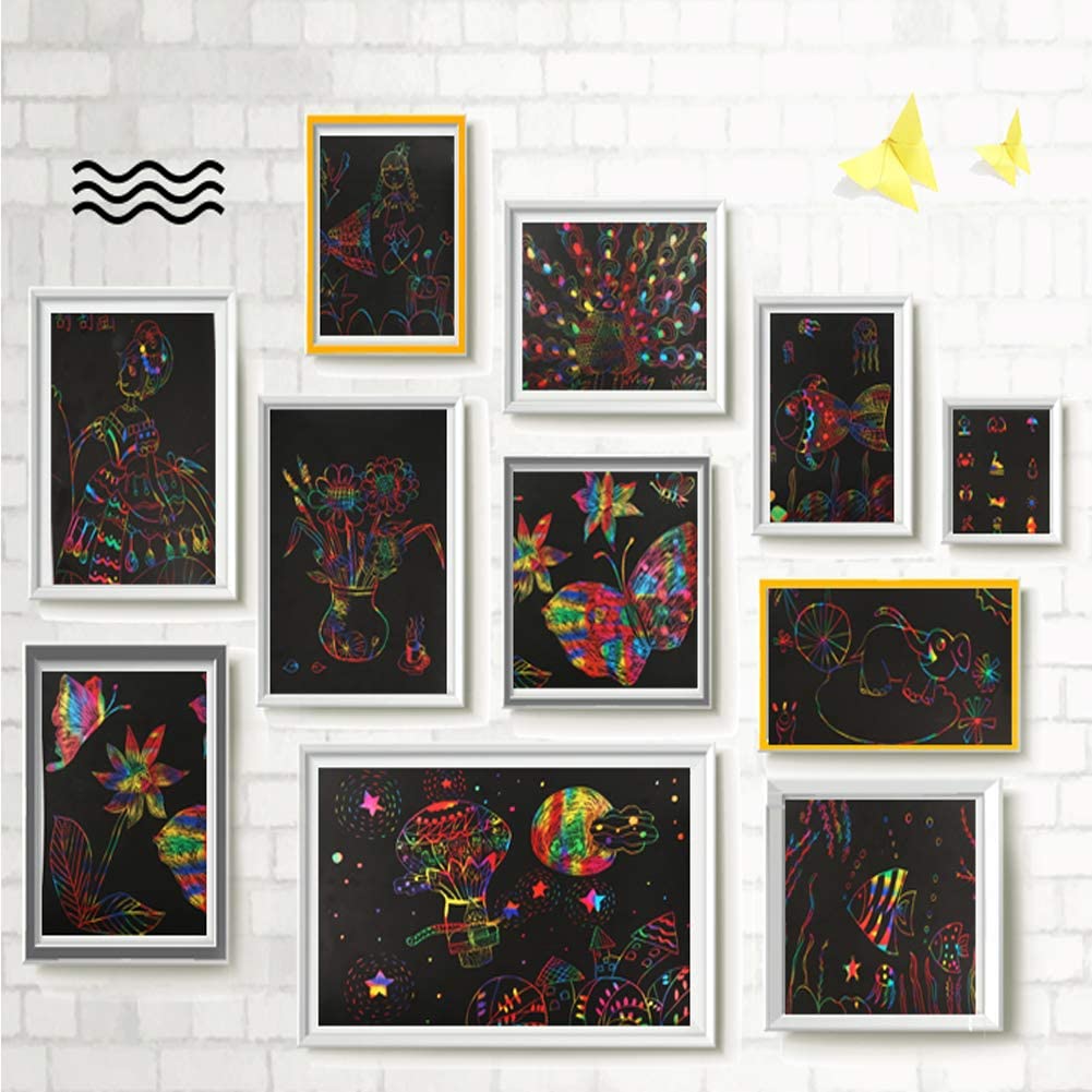 niño DuangDuang 50Pcs Scratch Rainbow Art Paper Set para niños niñas niño DuangDuang 50Pcs Scratch Rainbow Art Paper Set para niños niñas