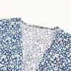 Summer Women Floral Print High Waist Dress with Bow Detail V Neck Short Sleeve