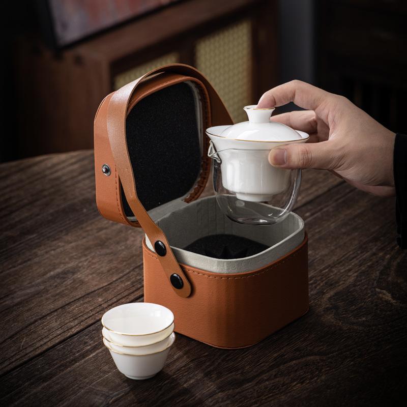Ceramic Suet Jade Porcelain Portable Travel Tea Set White Souvenir Business Gift