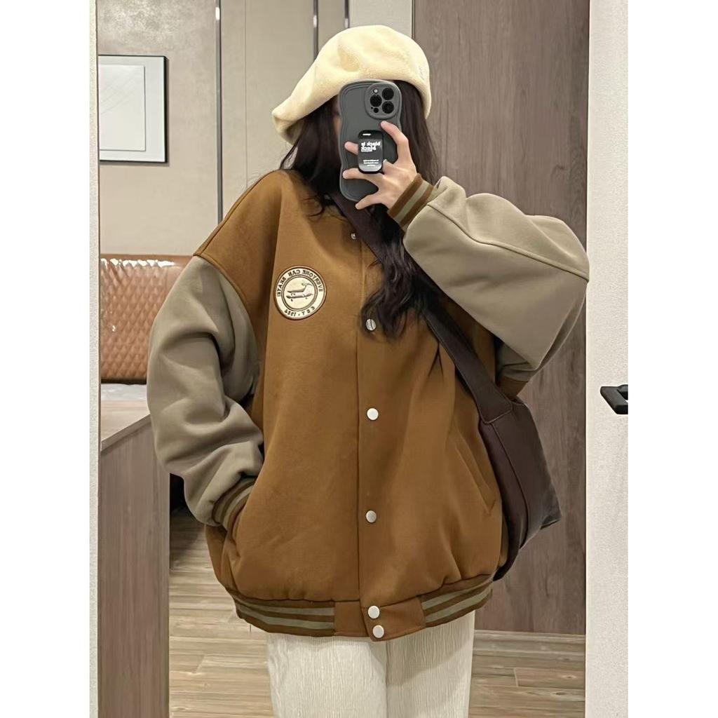 Women's Retro American Academy Style Baseball Jacket - Loose Casual Fit