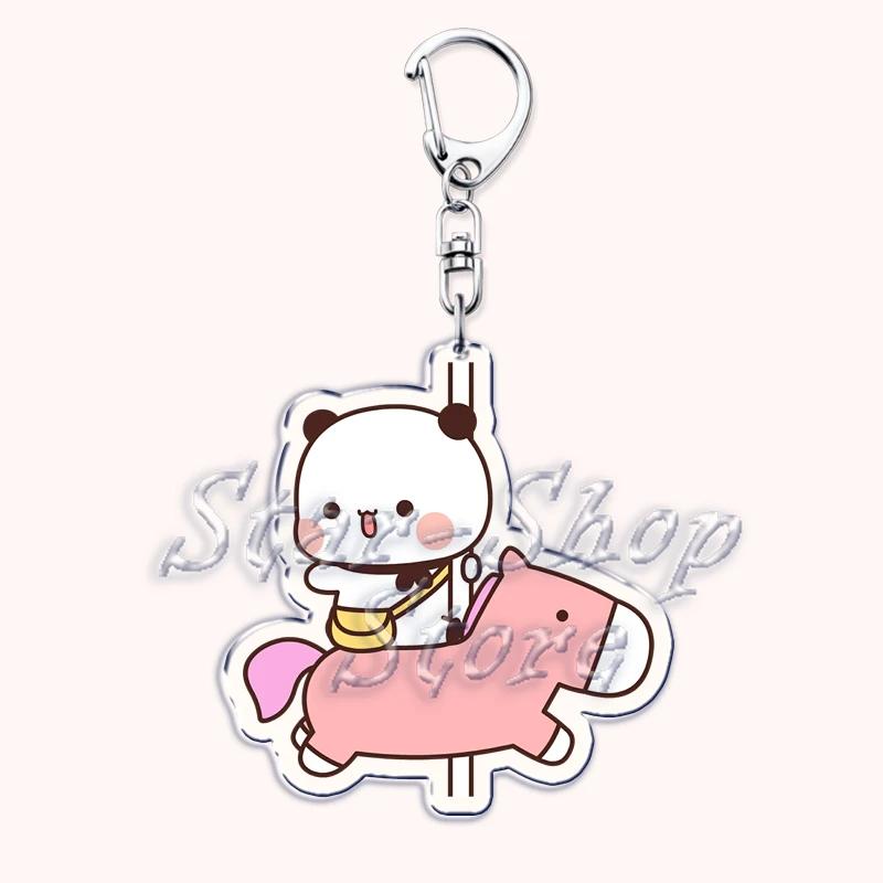 Lovely Bubu Eat Dudu Keychains Love Couple Grey Bear Panda Yier Keyring for Accessories Bag Key Chain Jewelry Fans Lover Gifts