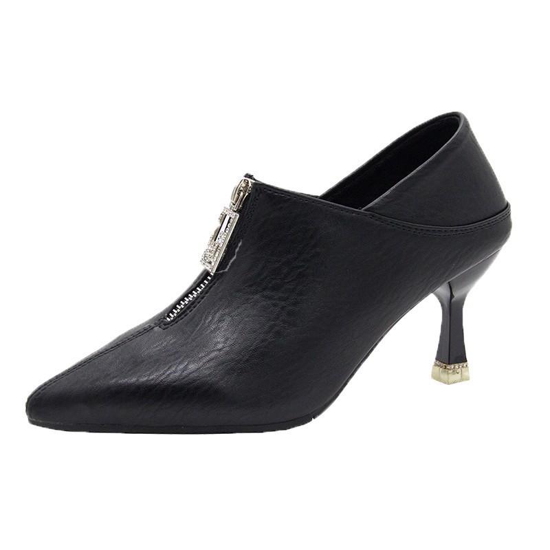 

High heels women s thin heels 2020 autumn and winter new pointed single boots women s lightweight fashion short boots Martin boots bare boots 34 чёрный