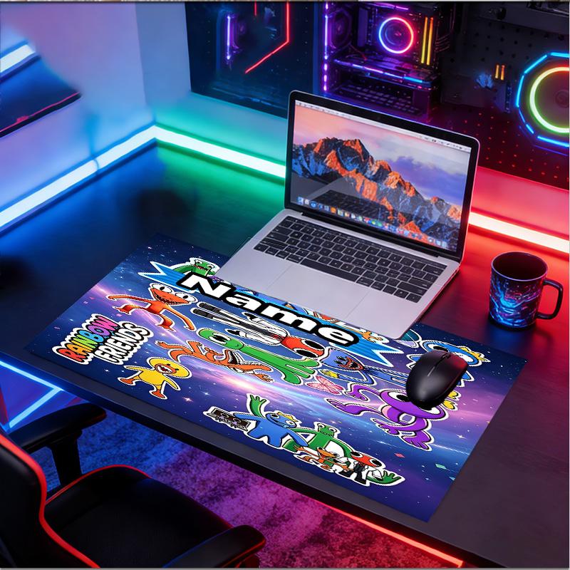 Custom Name Personalized Game Rainbow Friends Pattern Mousepad, Laptop PC Desk Mat, Decorative Desk Mat for Home Keyboard Pad Gift