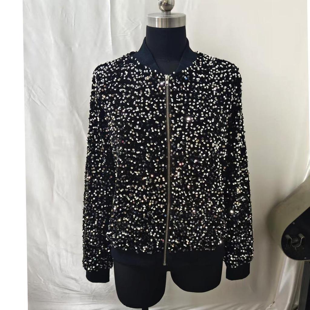 Women's Autumn & Winter Sequin Cardigan - Casual Fashion Short Jacket in Solid Color