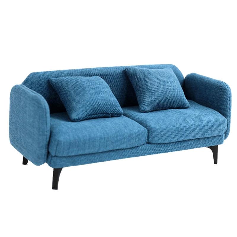 1/12 Miniature Sofa Model Figurine Doll House Furniture Soft Fabric Love Seat Easy to Clean Scene Setting Accessories