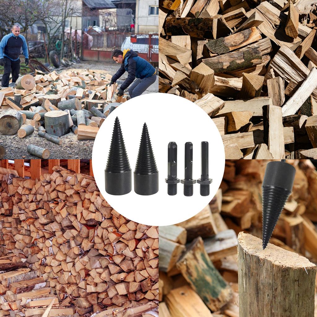 42mm+32mm Firewood Drill Bit Set + 3 Handle Wood Splitter Drill Bit Log Splitter Drill Bit Detachable Design for Splitting Woods