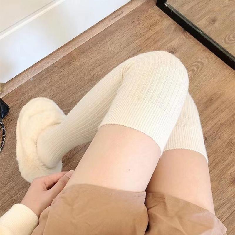Solid Color Over The Knee Long Tube Boot Socks for Women Winter Thicken Ribbed Knit Tall Thigh High Stockings Leg Warmer