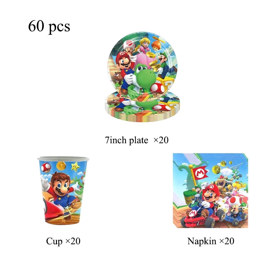 Super Mario Birthday Party SuppliesSet-Theme Inclusive Balloons Cake Topper BannerTableware Paper Plates & Napkins for Christmas