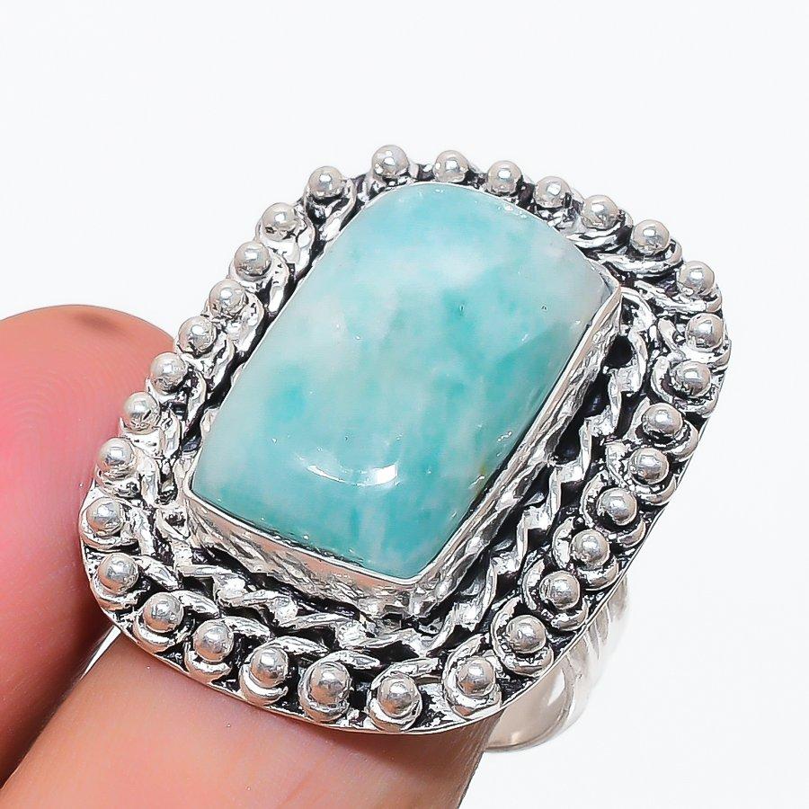Amazonite Gemstone 925 Sterling Silver Jewelry Ring Size 9
