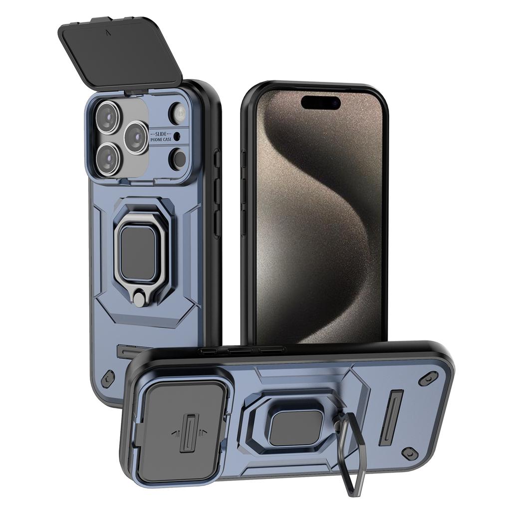 For iPhone 17 Pro Case PC+TPU Kickstand Phone Protector with Lens Cover