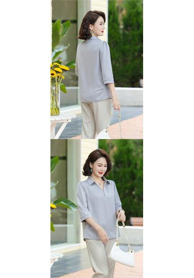 Stylowa koszula z siedmioma rękawami i kołnierzykiem na lato 2026 dla kobiet w średnim i starszym wieku - Opcje w rozmiarach Plus Size