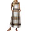 Ladies' Plaid Printed Casual and Fashionable Waist Cinched Sleeveless Dress