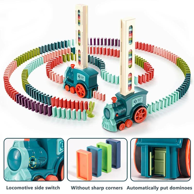Kids Automatic Laying Domino Train Electric Car Dominoes Set Brick Blocks Kits Games Educational Toys Children Diy Toy Boys Gift