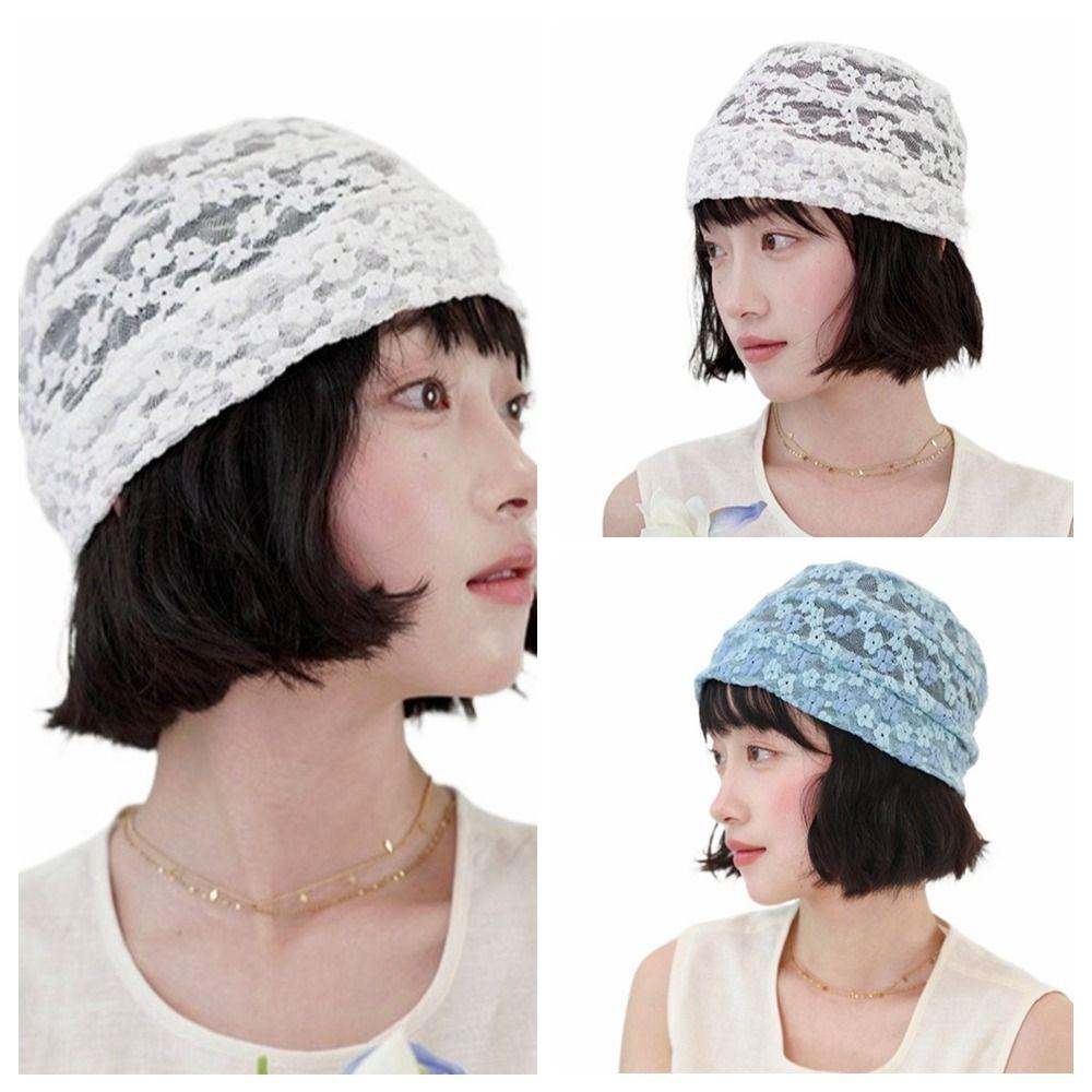 

Hollow Beanies Hat Thin Sunscreen Cap Fashion Lace Pullover Hat Outdoor синій