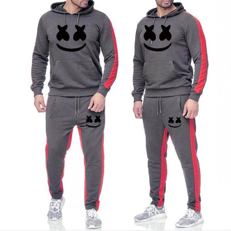 Completo da uomo invernale con cappuccio in misto cotone Tuta sportiva con stampa Marshmello Smile