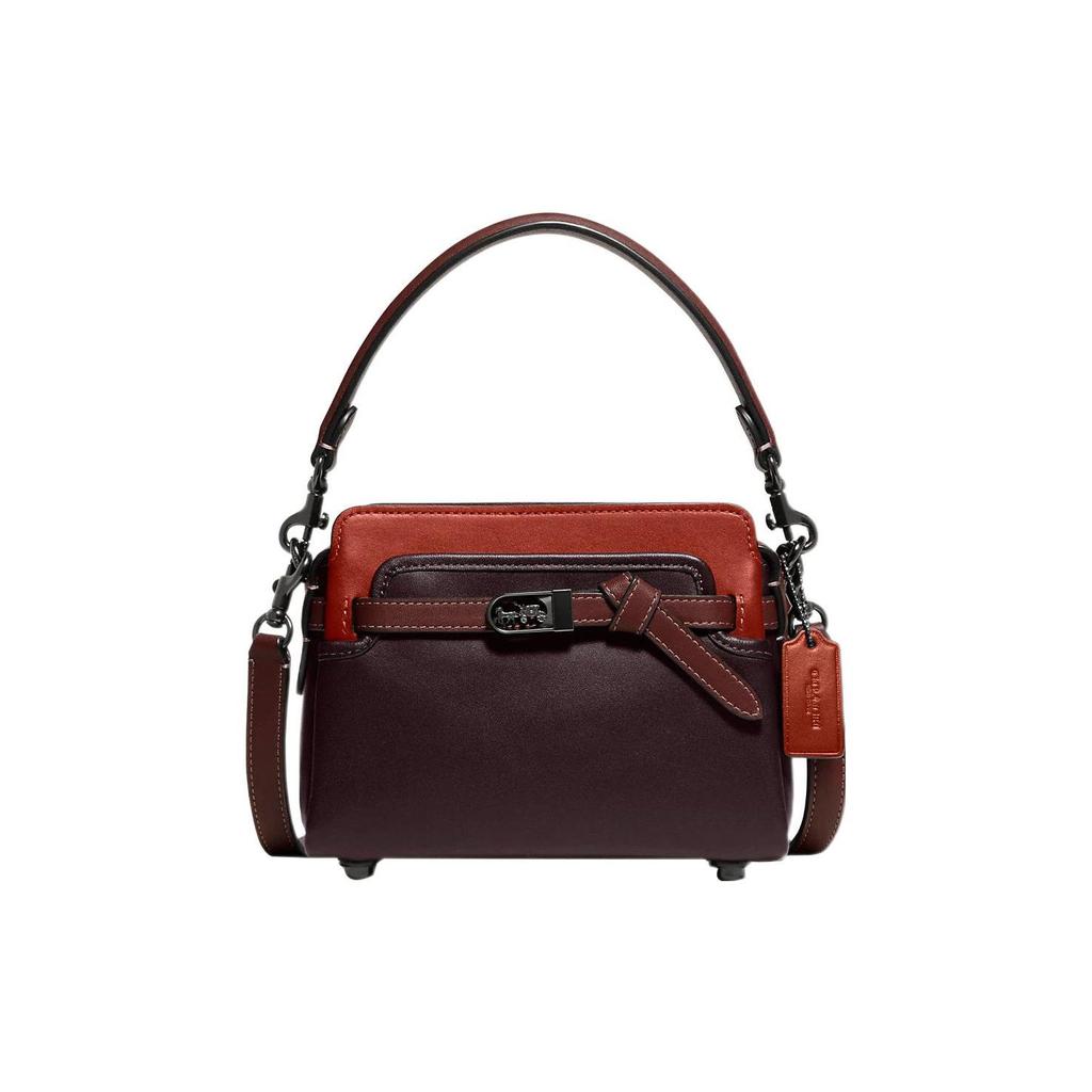 Coach Tate 18 Bow Carriage Logo Color Block Pocket Hardware Leather Handbag Women Handbag Red Dark-Brown C2632-V5FCG