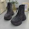 Luxus Strass Damenstiefel Herbst High Top Blingbling Plateau-Sneaker Mode Motorradstiefel Väter Schuhe