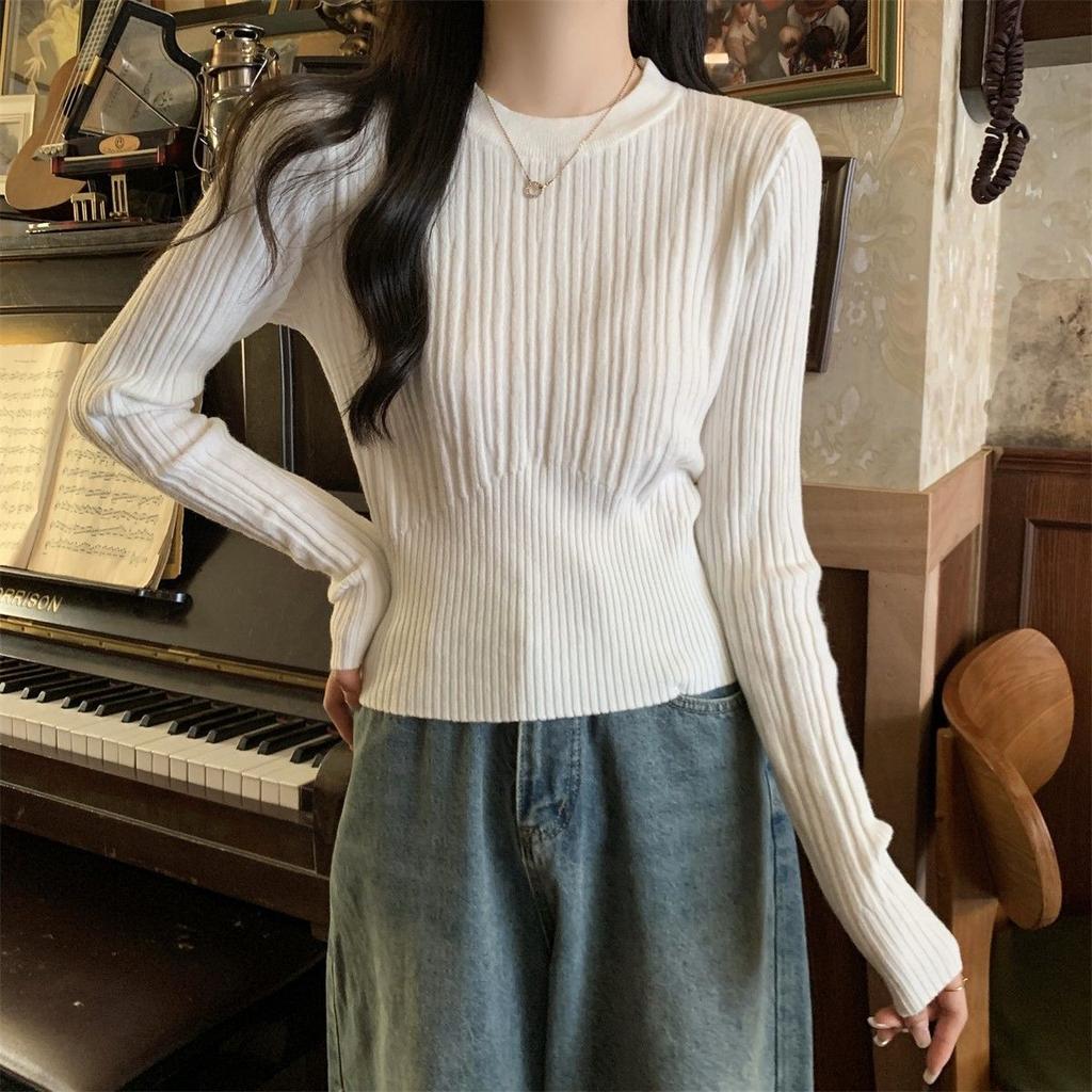 Underlay Knitted Sweater for Women's Autumn and Winter Outfits Slim Fit and Elegant Waistband Sweater Short Top