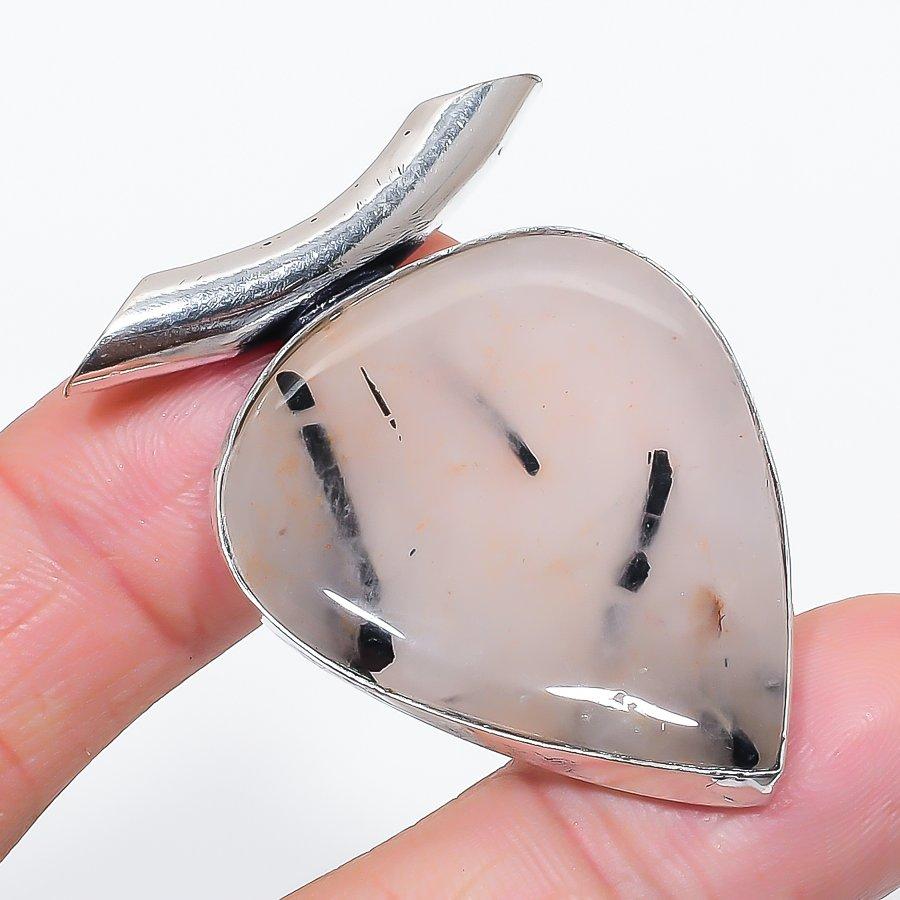 Natural Black Rutile Gemstone 925 Sterling Silver Jewelry Pendant 1.89" r6P27