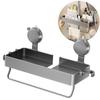 Bathroom and Kitchen Suction Cup Shower Holder with Wall Mount Storage Tray Featuring Ventilated Design for Quick Water Drain